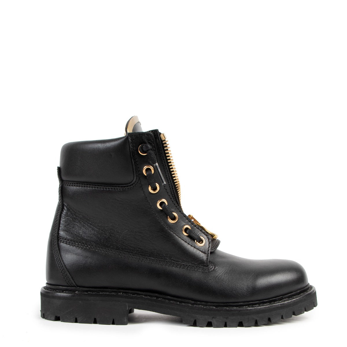 Balmain Black And Gold leather Taiga Combat Boots