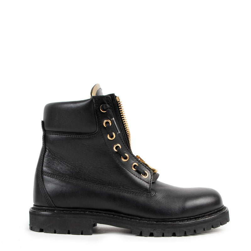 Balmain Black And Gold leather Taiga Combat Boots