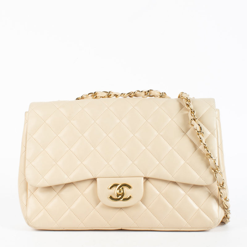 Authentic second hand Chanel Beige Lambskin Large Flap/ Jumbo Classic Bag on Labellov.com