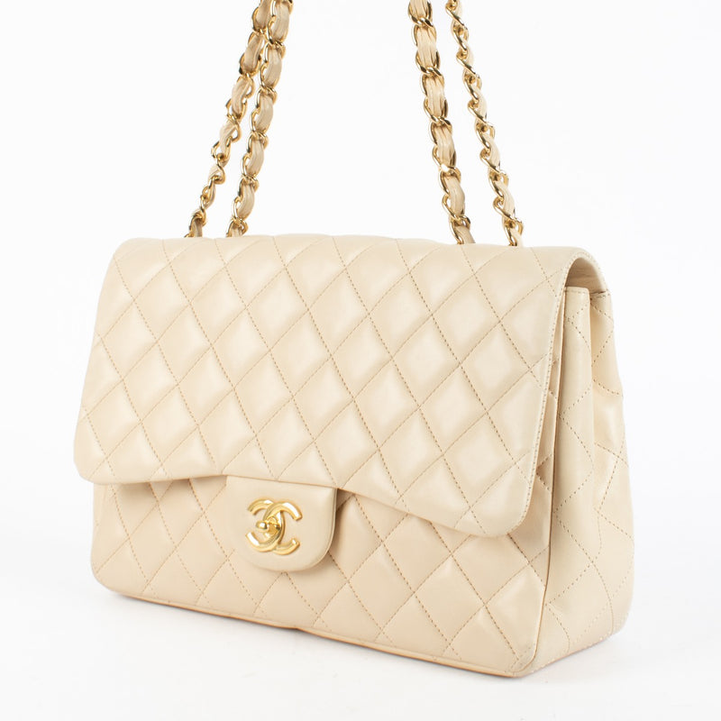 Authentic second hand Chanel Beige Lambskin Large Flap/ Jumbo Classic Bag on Labellov.com