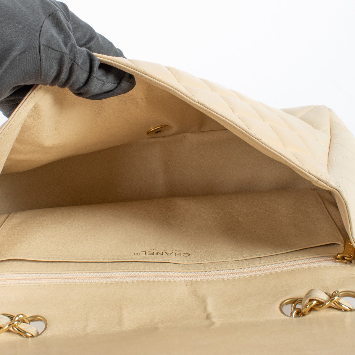 Authentic second hand Chanel Beige Lambskin Large Flap/ Jumbo Classic Bag on Labellov.com