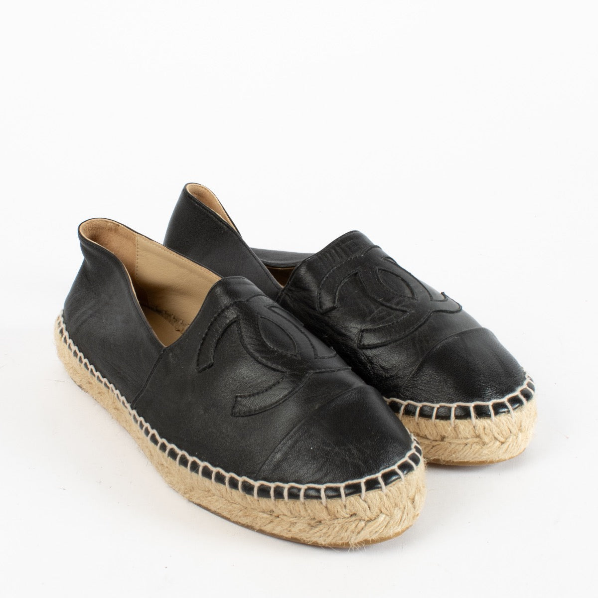 Authentic Preloved Chanel Black Leather Espadrilles - Size 39 on Labellov.com