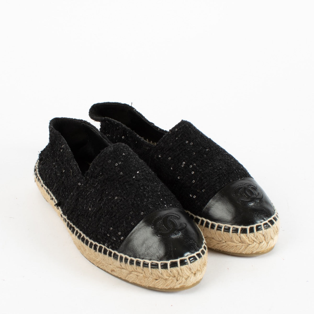authentic preloved Chanel Black Sequin Espadrille Flats on Labellov.com