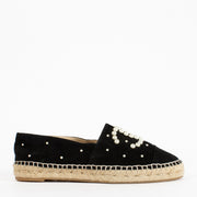 Authentic Preloved Chanel Black Pearl Espadrilles Black White Flats - Size 39 on Labellov.com
