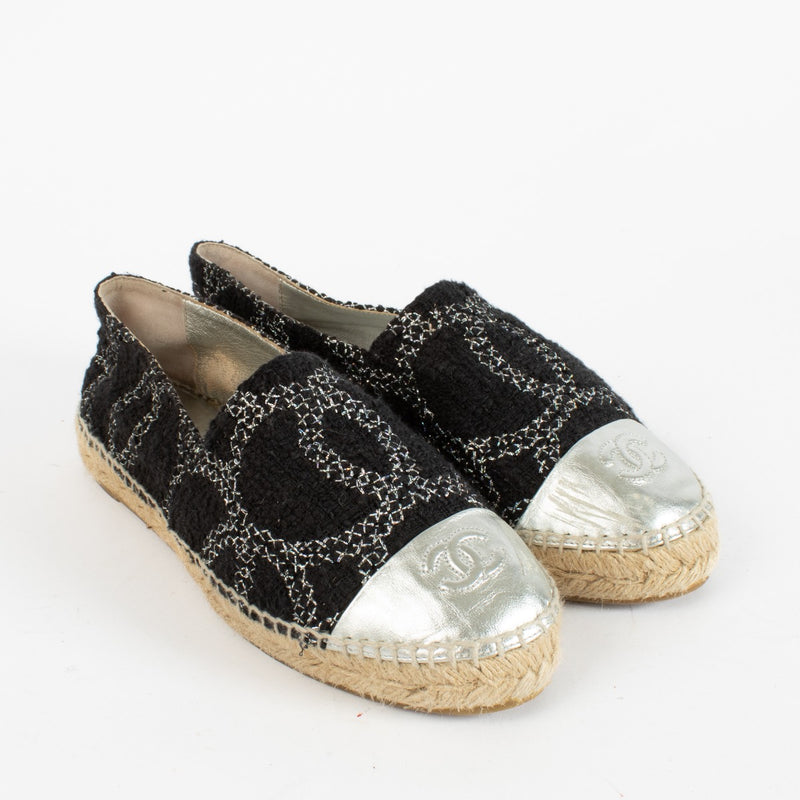 Authentic second-hand Chanel Black CC Silver Espadrilles - Size 39 on labellov.com