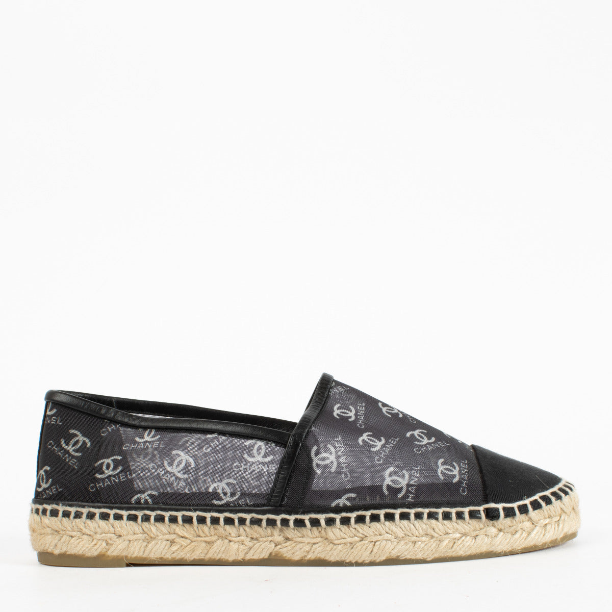 Espadrilles Chanel noires en maille avec logo CC - Taille 40