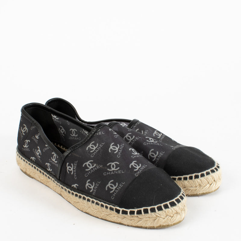 Chanel Black Mesh CC Espadrille Flats - Size 40