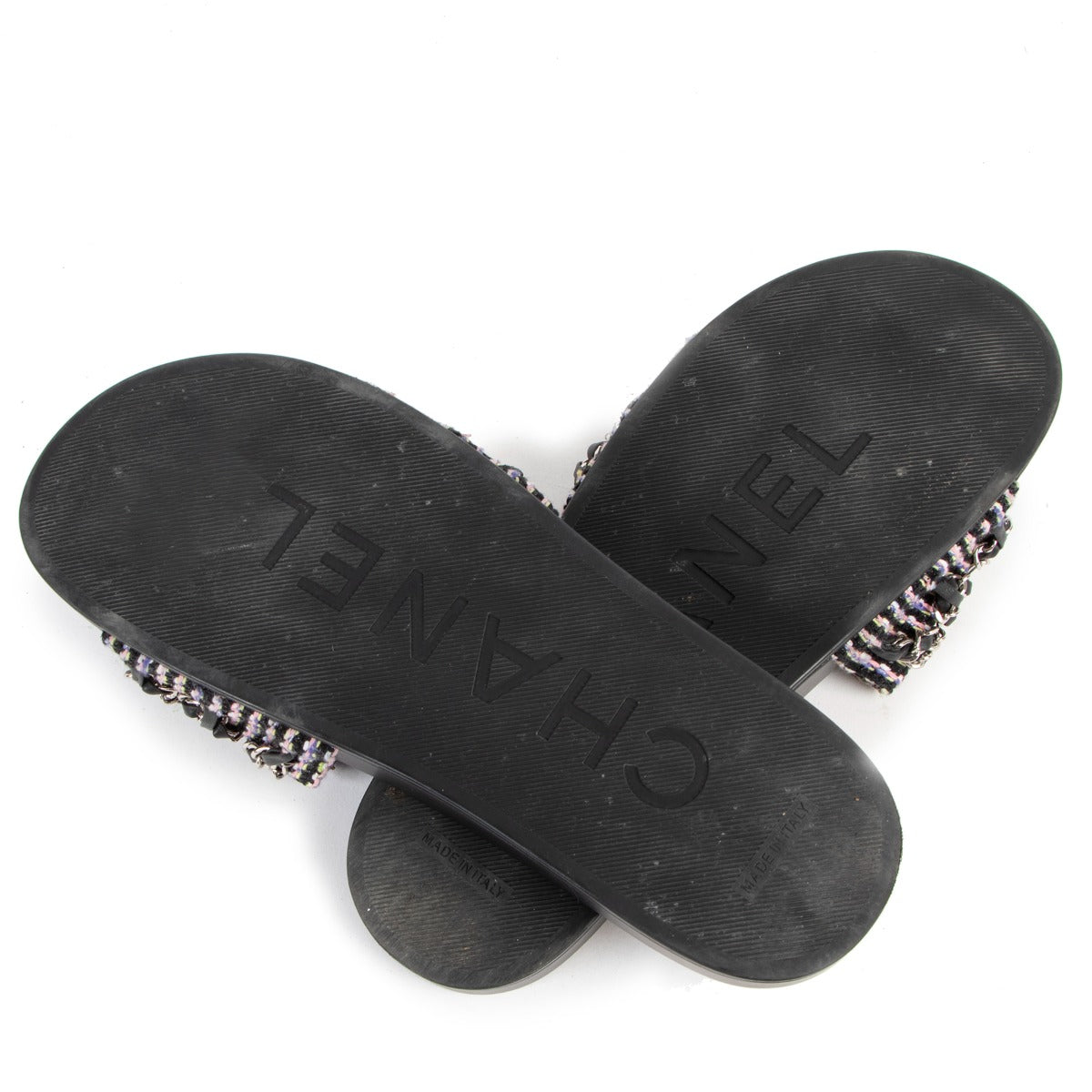 Chanel Black Tweed Tropiconic Chain CC Flats