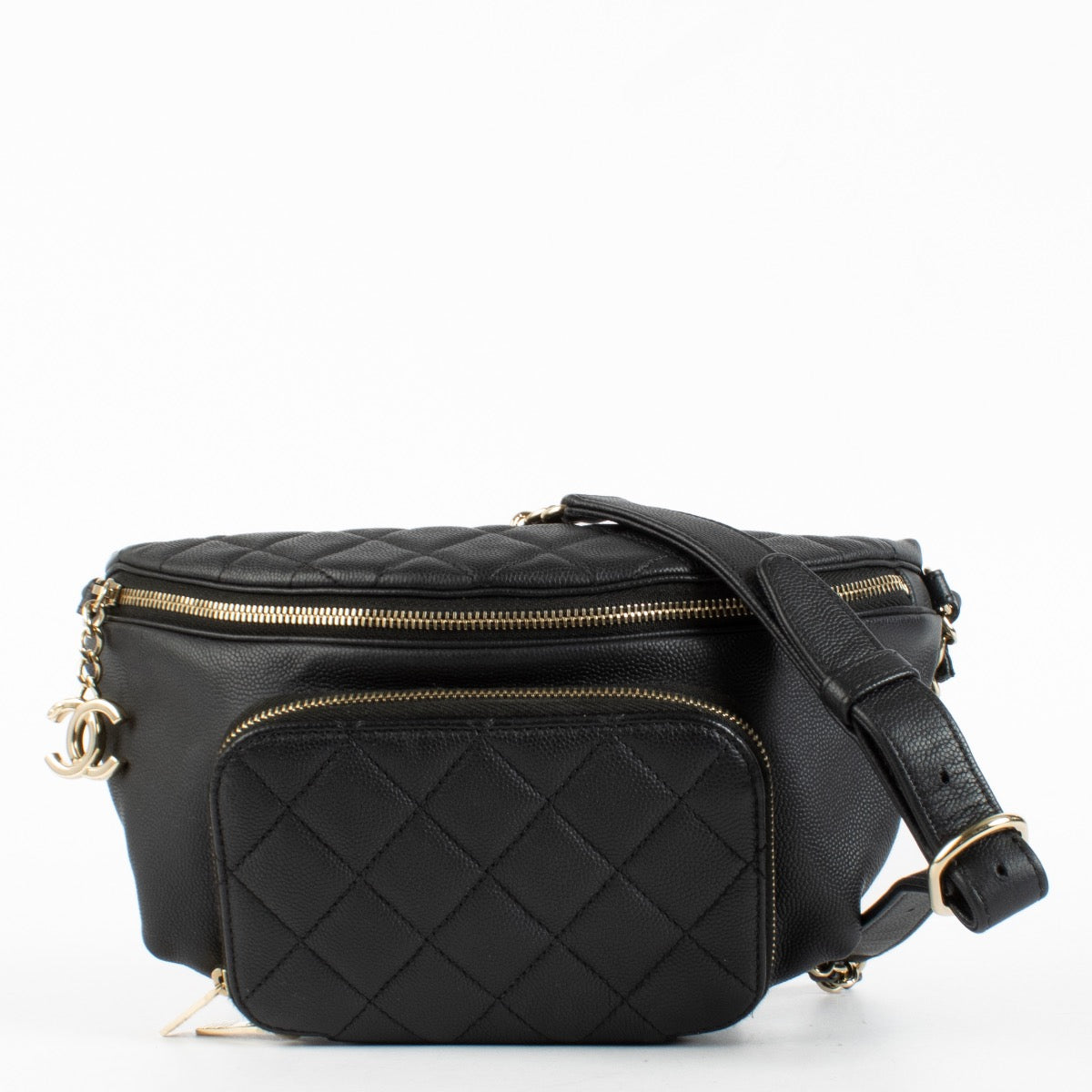 Authentic Preloved Chanel Black Quilted Caviar Leather Business Affinity Waist Belt Bag on labellov.com