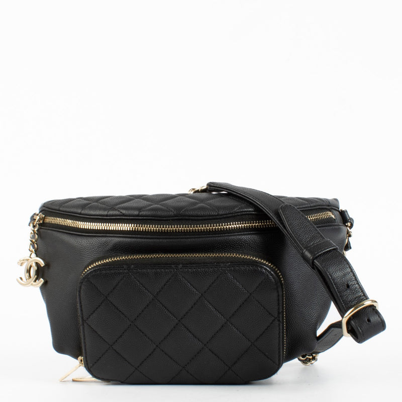 Authentic Preloved Chanel Black Quilted Caviar Leather Business Affinity Waist Belt Bag on labellov.com