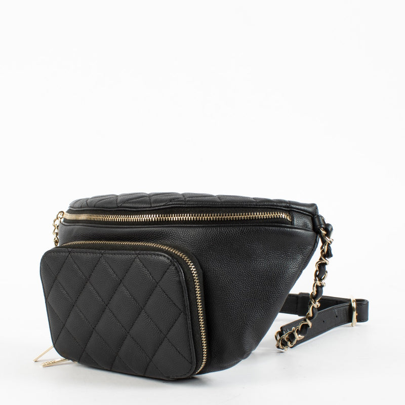 Authentic Preloved Chanel Black Quilted Caviar Leather Business Affinity Waist Belt Bag on labellov.com