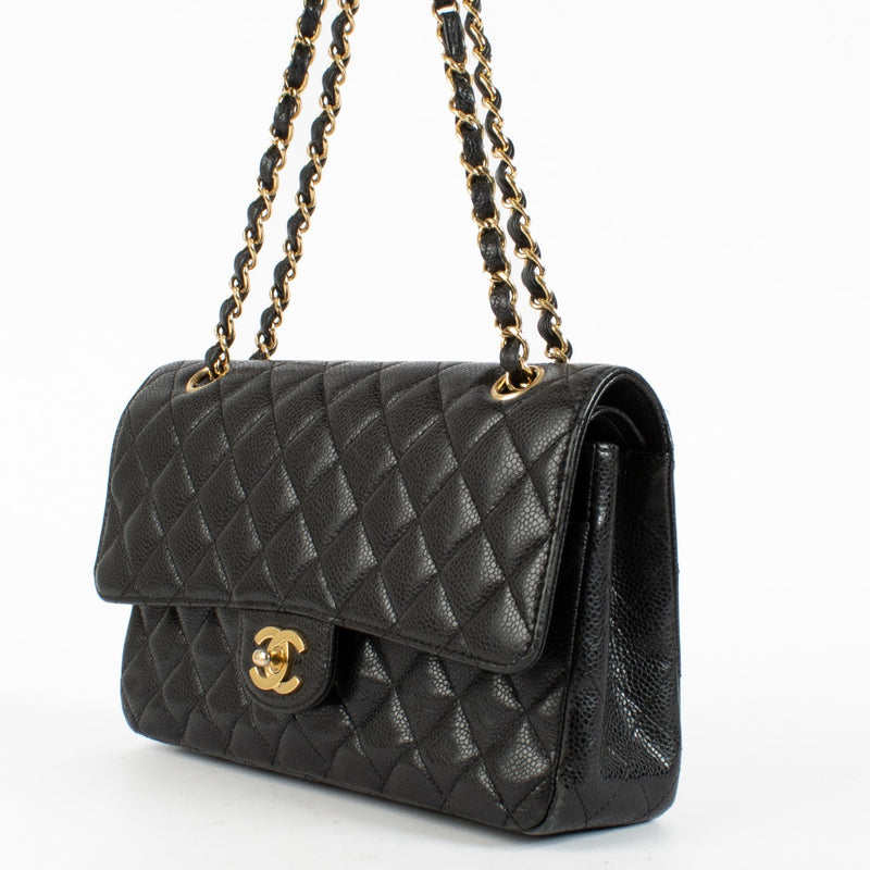 Chanel Black Medium Caviar Classic Flap Bag with gold hardware at Labellov.com