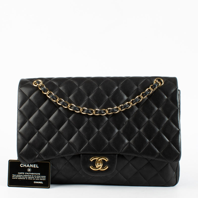 Chanel Black Maxi Classic Single Flap Bag with gold hardware at Labellov.com