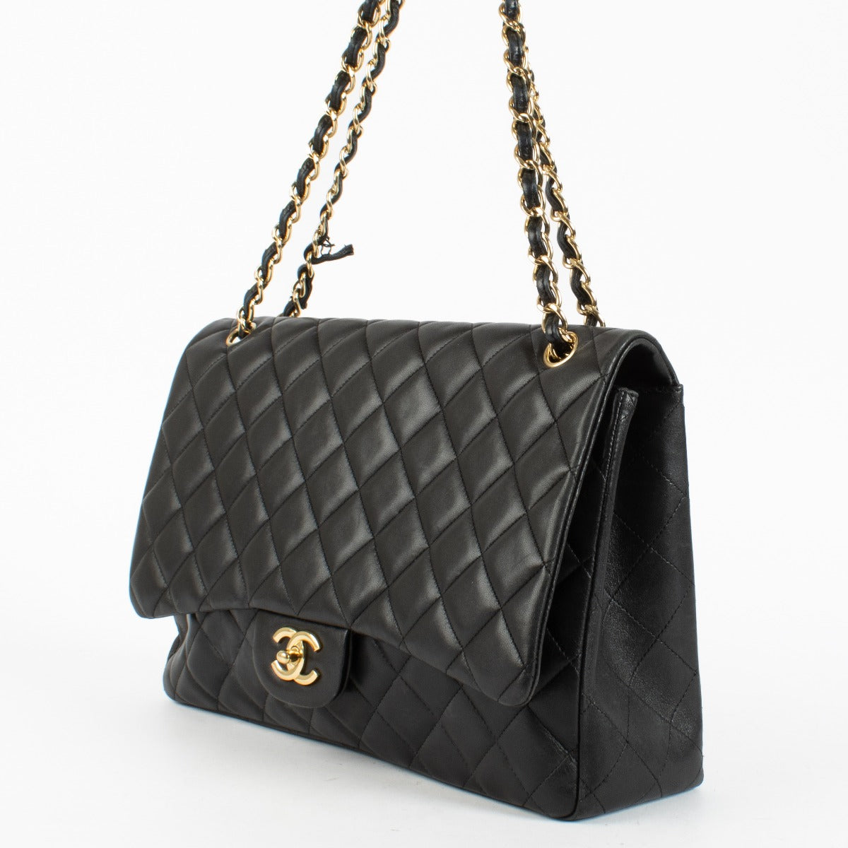 Chanel Black Maxi Classic Single Flap Bag with gold hardware at Labellov.com