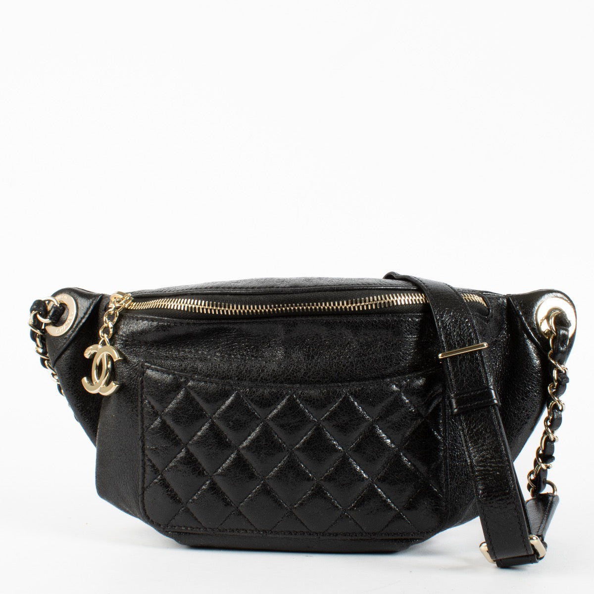 Authentic Preloved Chanel Black Crumpled Glazed Lambskin Belt Bag on Labellov.com