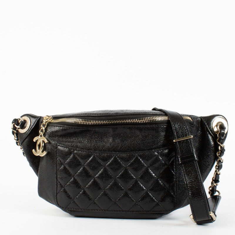 Authentic Preloved Chanel Black Crumpled Glazed Lambskin Belt Bag on Labellov.com