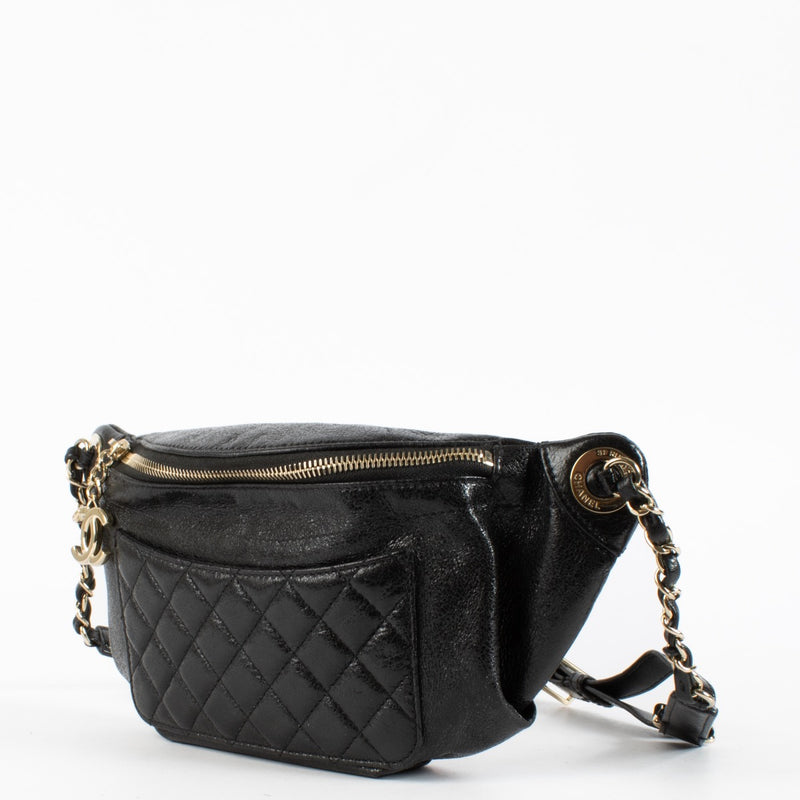Authentic Preloved Chanel Black Crumpled Glazed Lambskin Belt Bag on Labellov.com