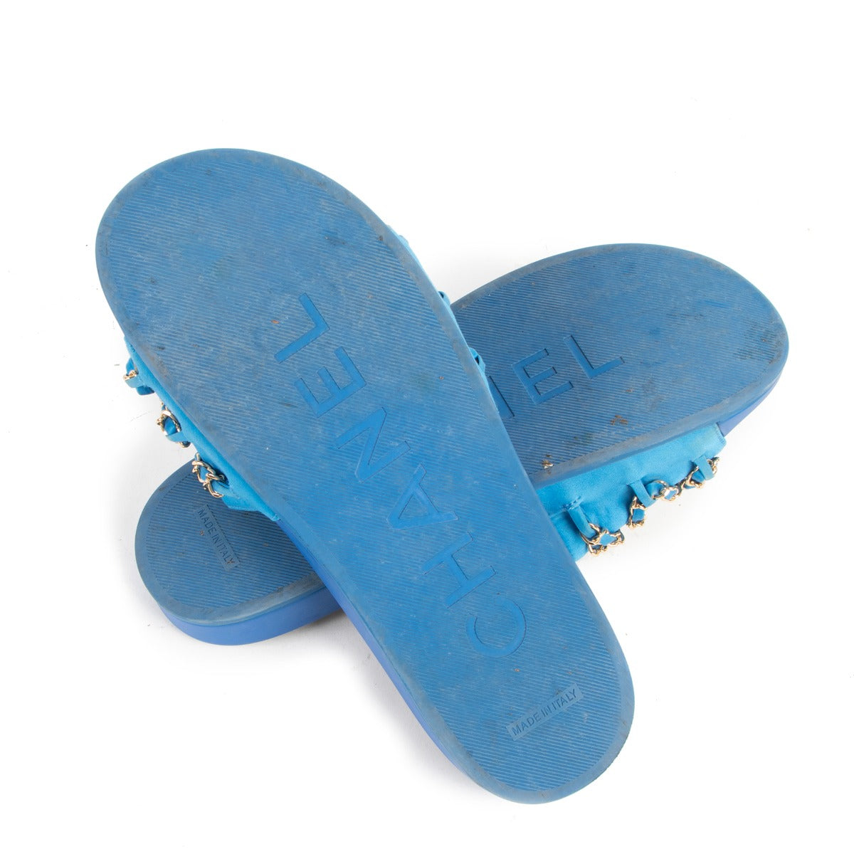 Chanel Blue Tropiconic Chain CC Satin Slides