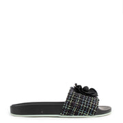 Chanel 17s Spring/Summer 2017 Black And Green Tweed Camellia CC Slides