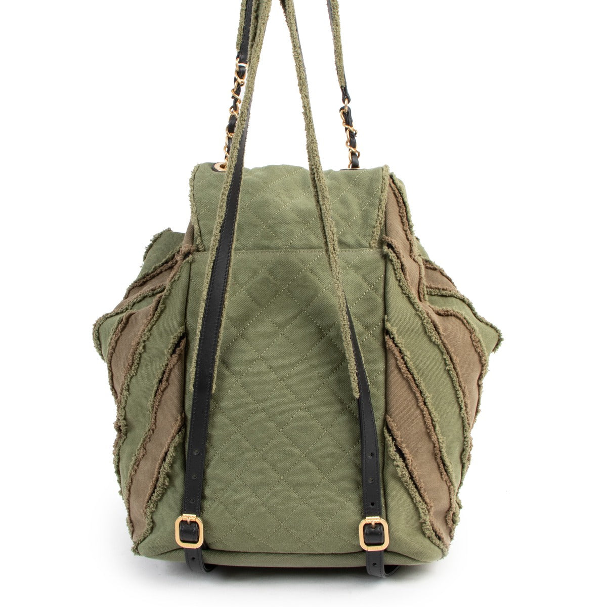 authentic second hand Chanel 17C Cruise 2017 Cuba Green Chevron Patchwork Canvas Backpack at Labellov