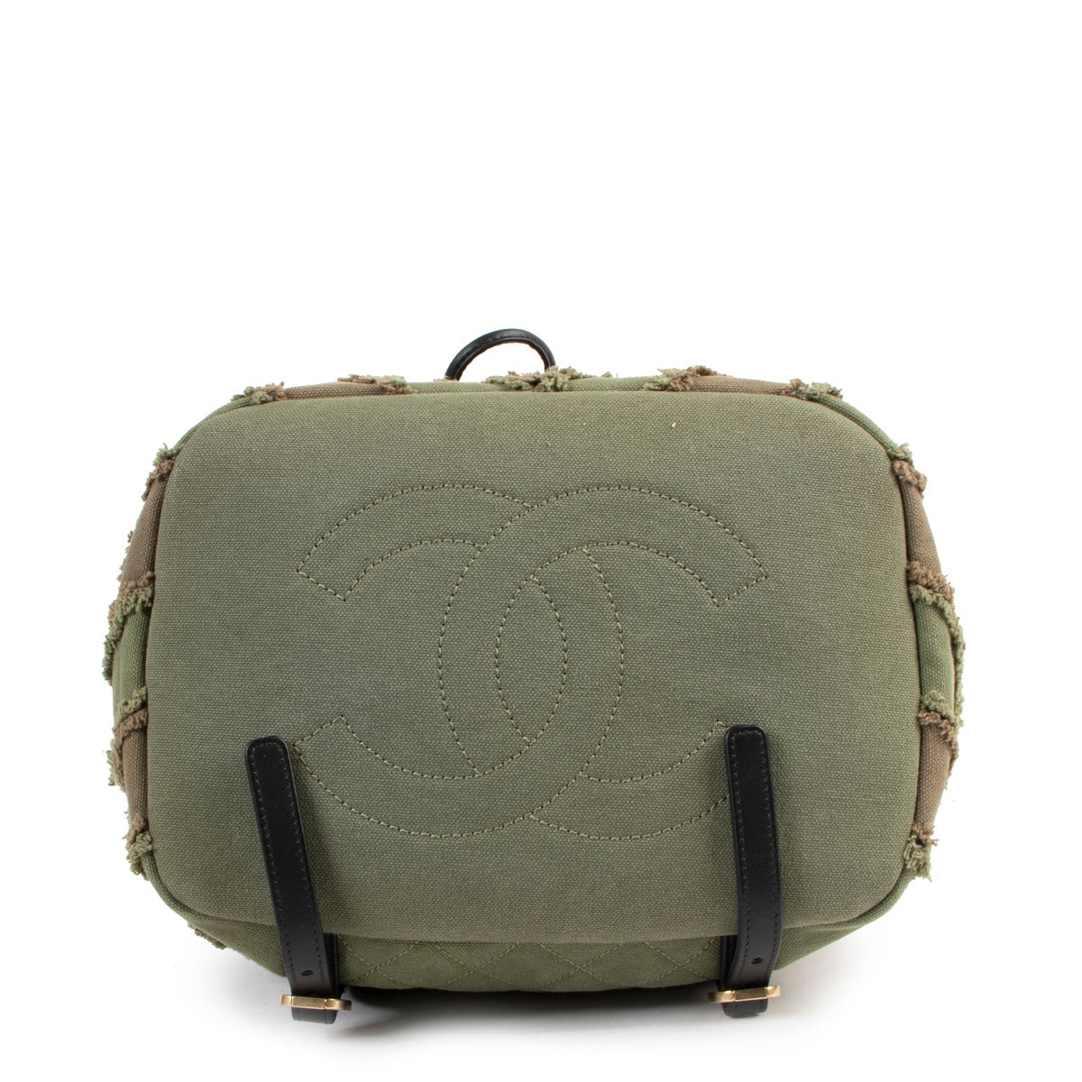 authentic second hand Chanel 17C Cruise 2017 Cuba Green Chevron Patchwork Canvas Backpack at Labellov