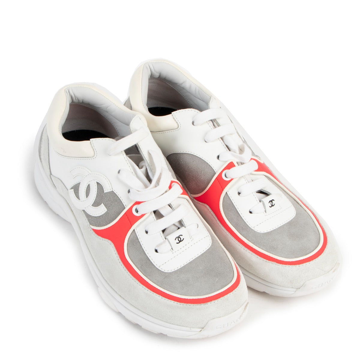 Chanel Grey Pink Low Top Trainer CC Sneakers