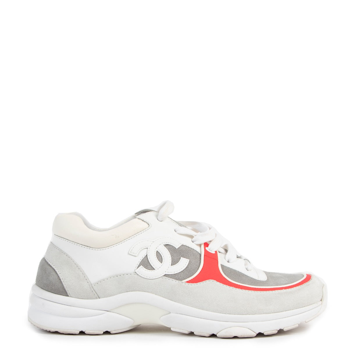 Chanel Grey Pink Low Top Trainer CC Sneakers