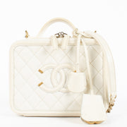 Authentic Preloved Chanel CC Filigree Matelasse Beige Caviar Vanity Case Bag on Labellov.com