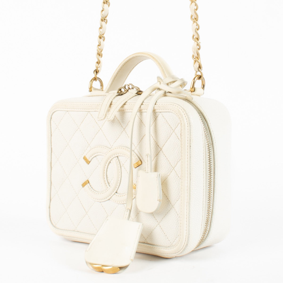 Authentic Preloved Chanel CC Filigree Matelasse Beige Caviar Vanity Case Bag on Labellov.com