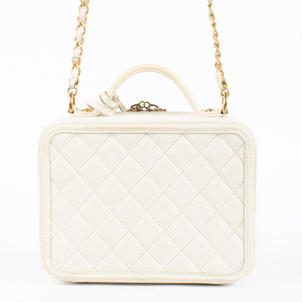 Authentic Preloved Chanel CC Filigree Matelasse Beige Caviar Vanity Case Bag on Labellov.com