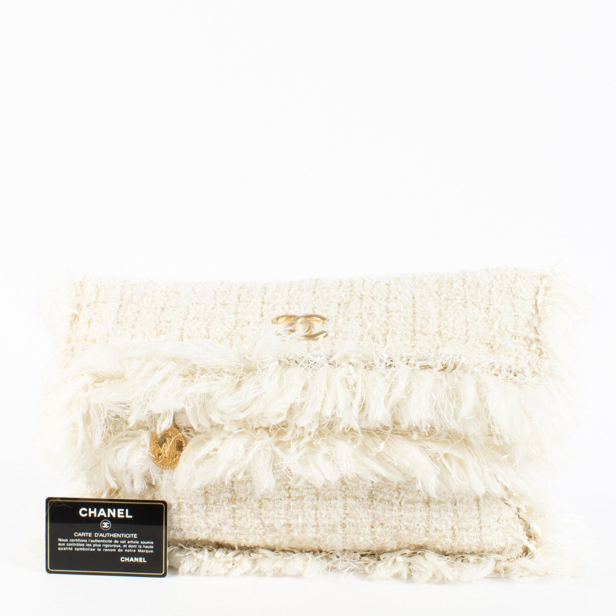Authentic Preloved Chanel Paris-Cosmopolite Tweed Fransen Clutch Bag on labellov.com