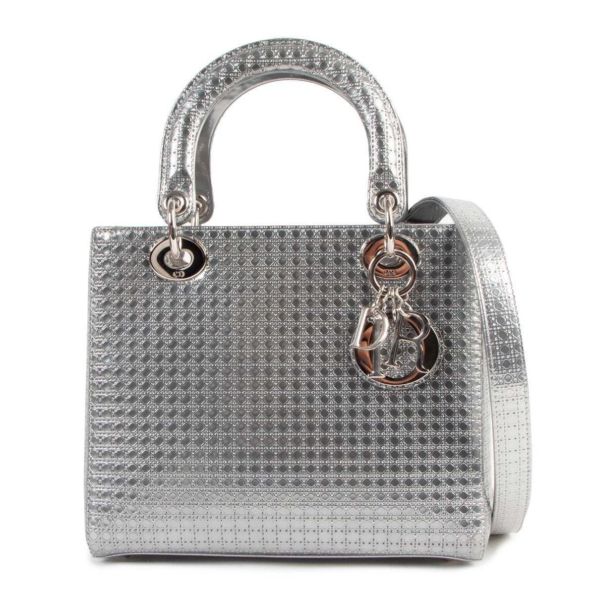 Dior Lady Dior Medium Silver Micro Cannage Bag