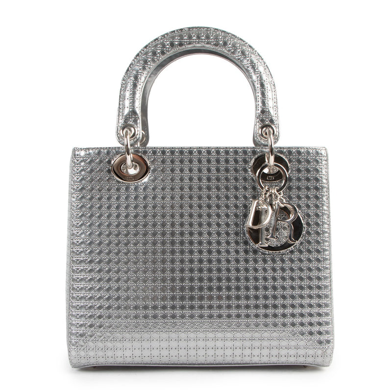Christian Dior Lady Dior Medium Silver Micro Cannage Bag