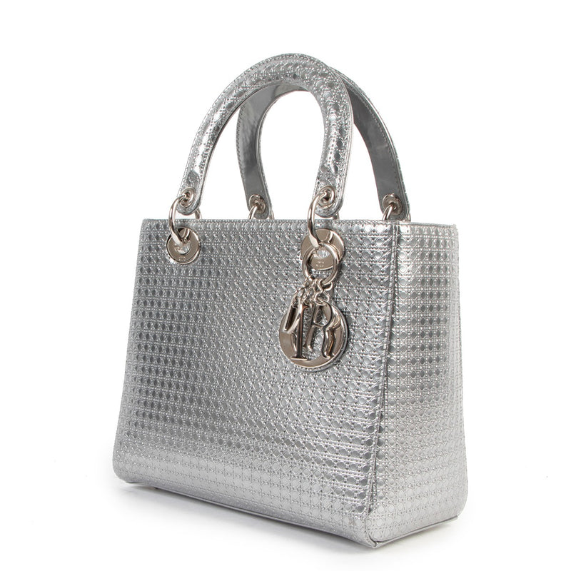 Christian Dior Lady Dior Medium Silver Micro Cannage Bag