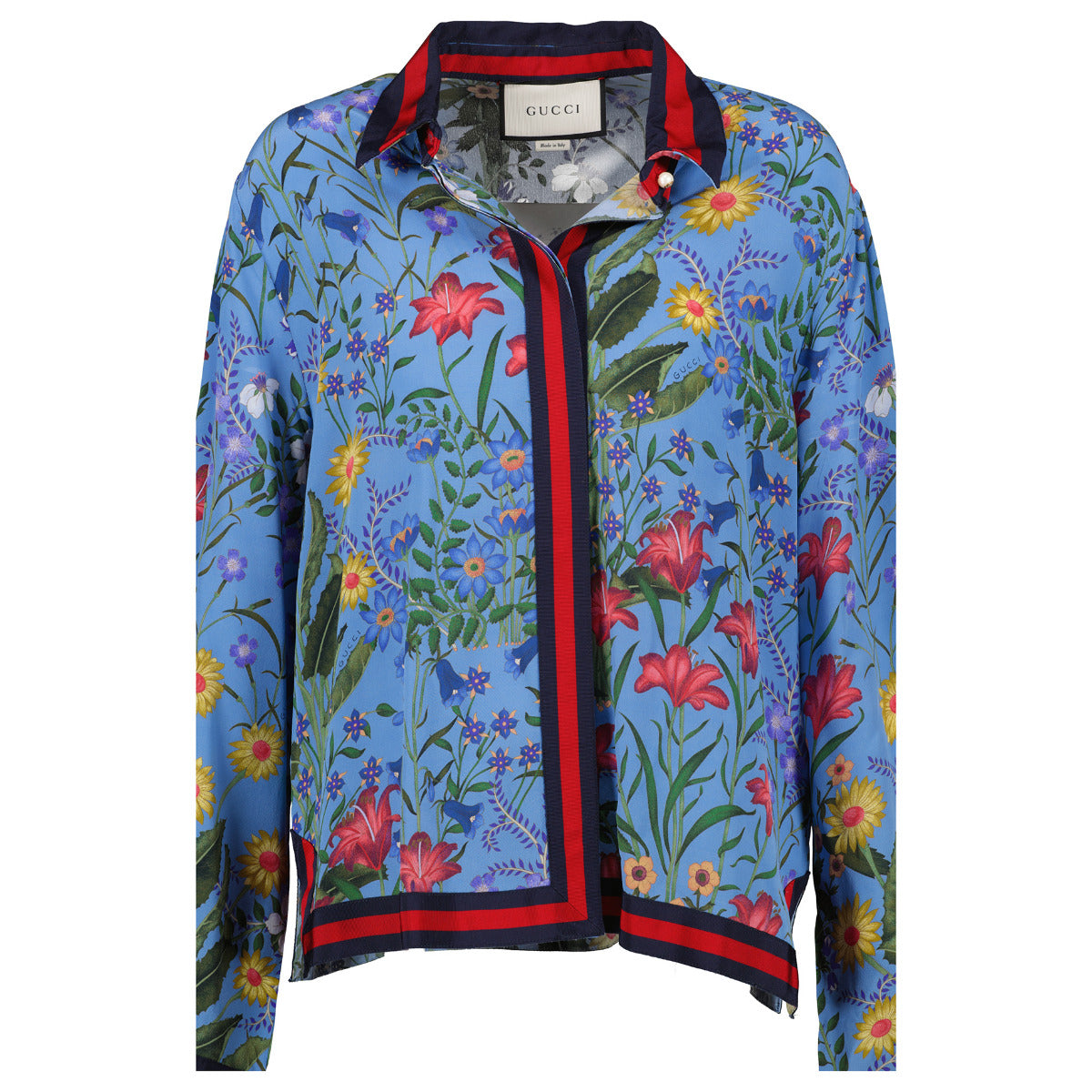 Gucci Blue Floral Print Web Silk Set