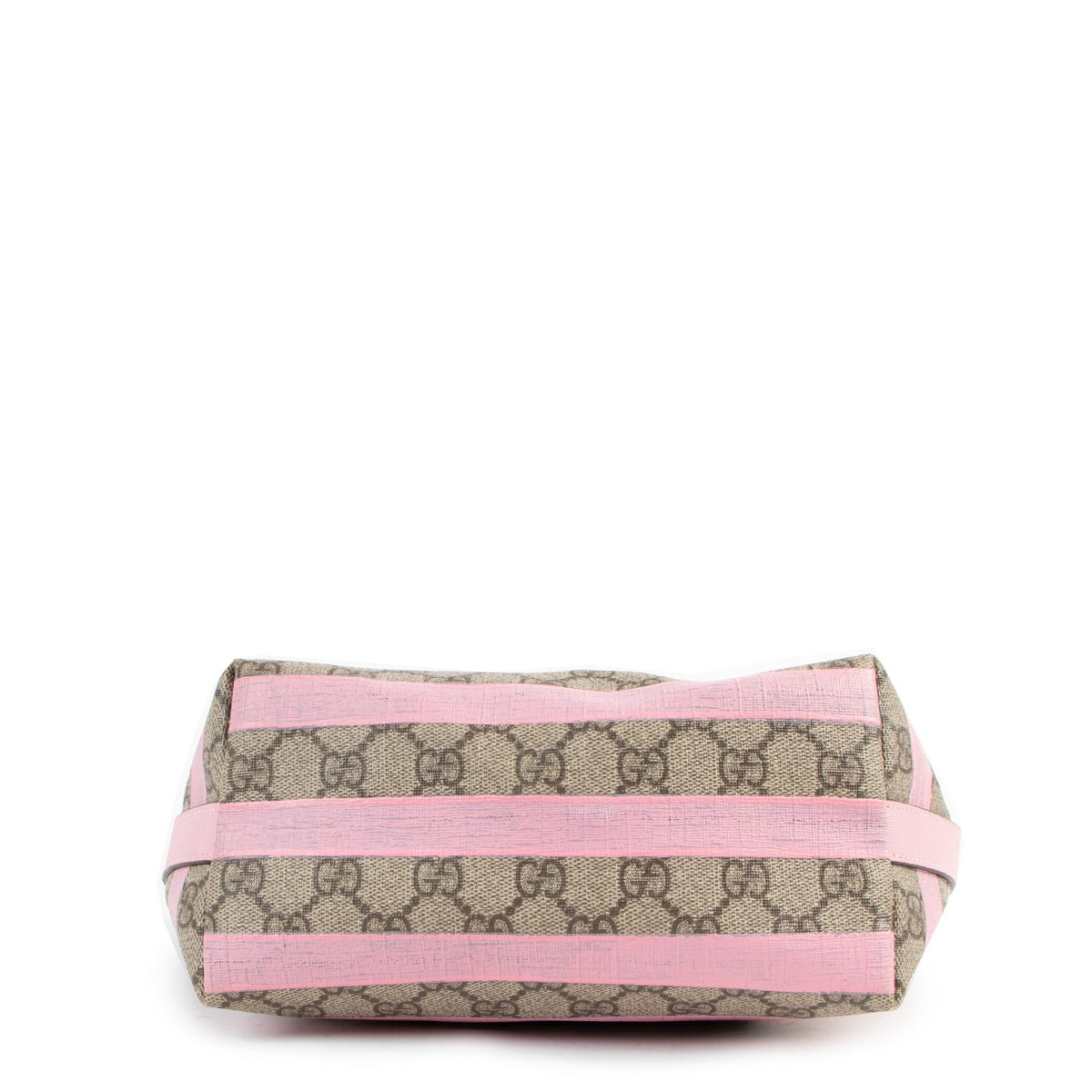Buy online an authentic second hand Gucci Pink Striped GG Supreme Top Handel Bag in very good condition at Labellov in Antwerp.