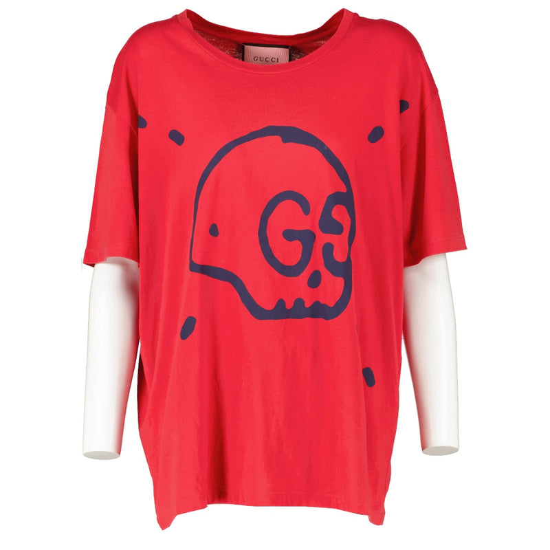 Gucci Red GG Ghost Skull Print T-shirt - size XS