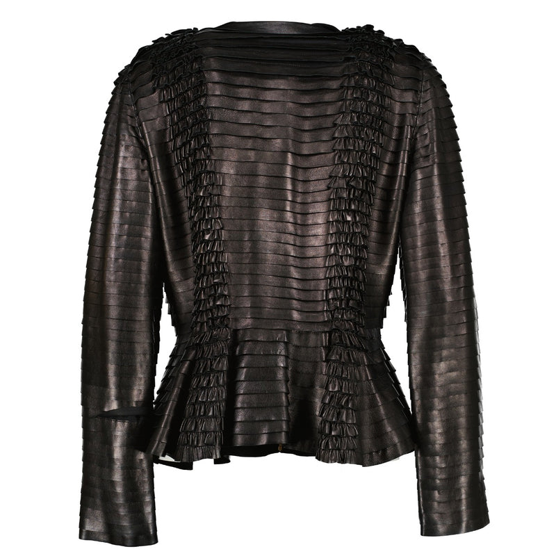 Gucci Black Leather Ruffle Jacket