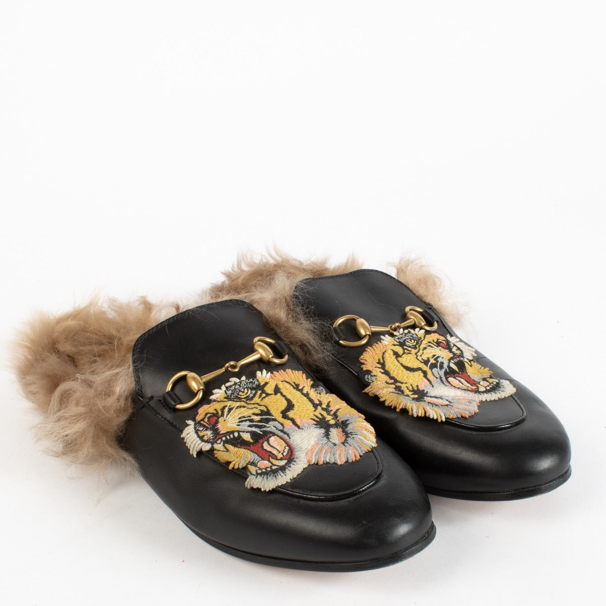 authentic preloved Gucci Black Tiger Fur Loafers on Labellov.com
