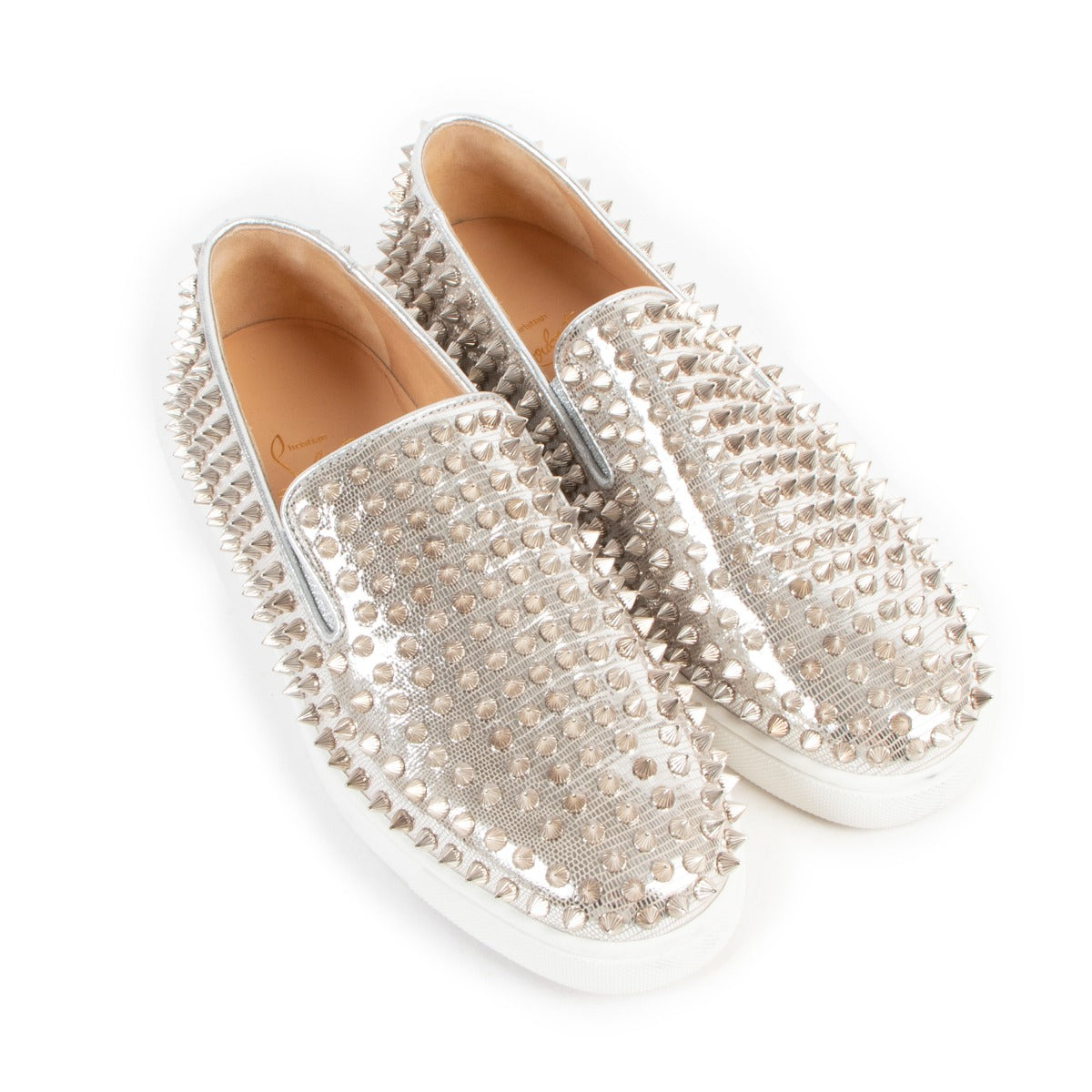 Christian Louboutin Lizard-Effect Leather Spiked Roller Boat Sneakers