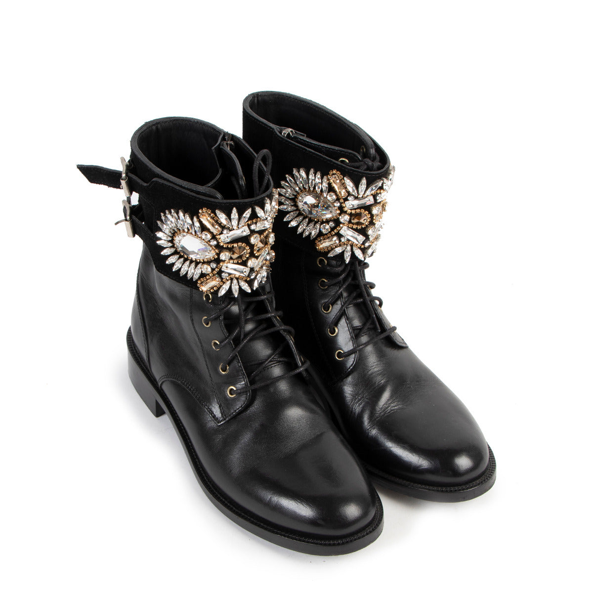 Rene Caovilla Black Crystal Biker Boots - Size 38,5