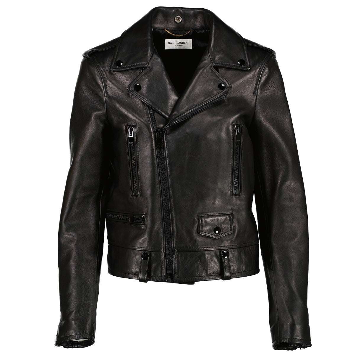 authentic second hand Saint Laurent Black Lambskin Leather Biker Jacket by labellov