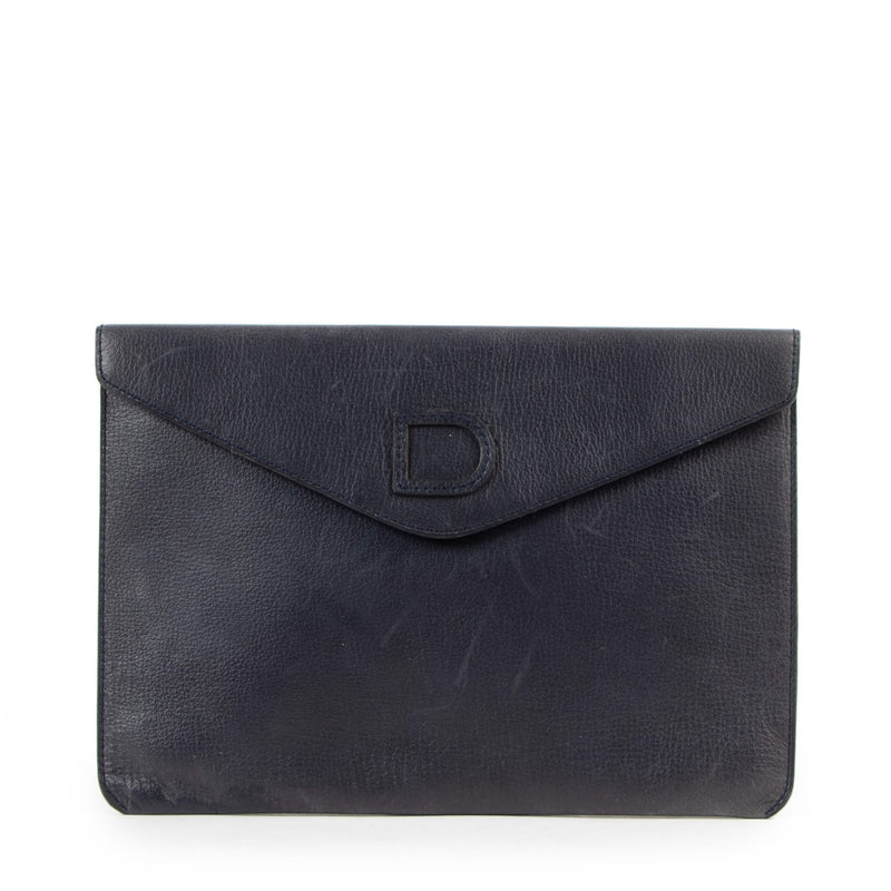 Delvaux Blue Grained Leather Clutch