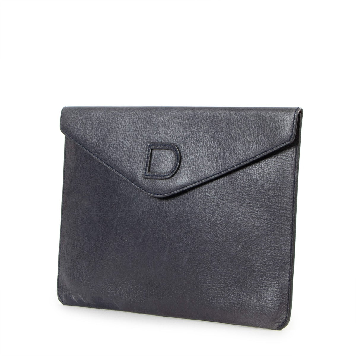 Delvaux Blue Grained Leather Clutch