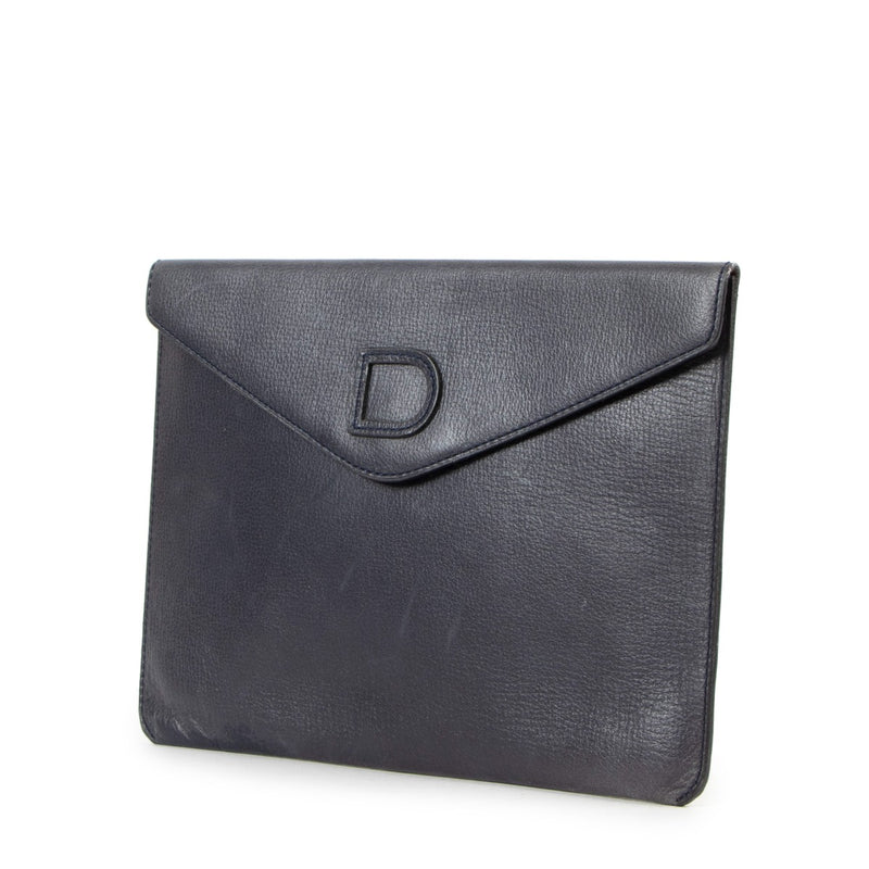 Delvaux Blue Grained Leather Clutch