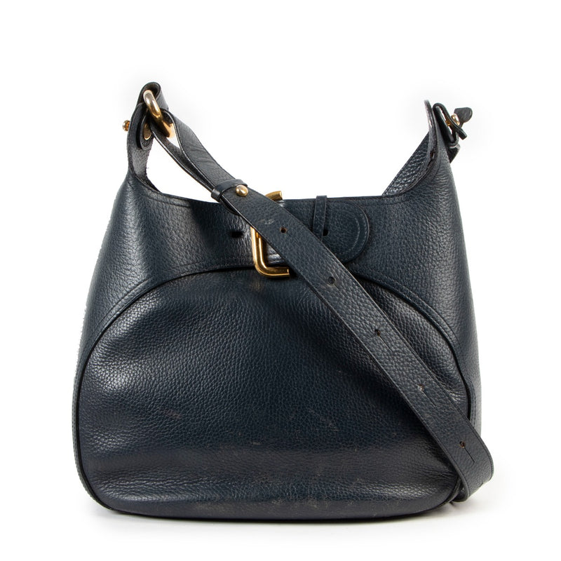 Delvaux Blue Chardonnay Grained Leather Shoulder Bag