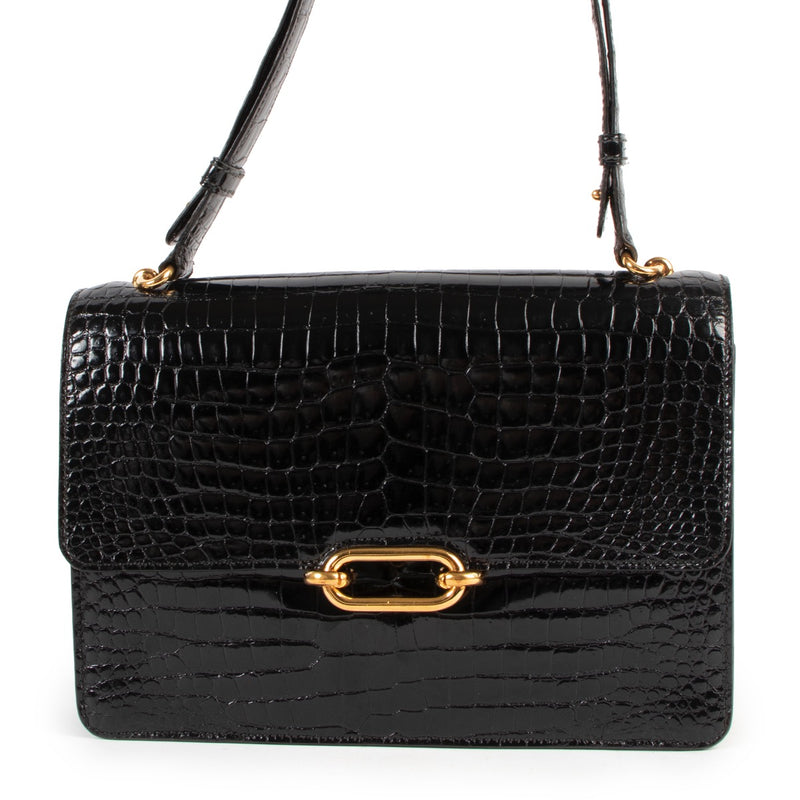 Shop safe online this 100% authentic second hand Hermès Black Porosus Crocodile Vintage Top handle Bag
