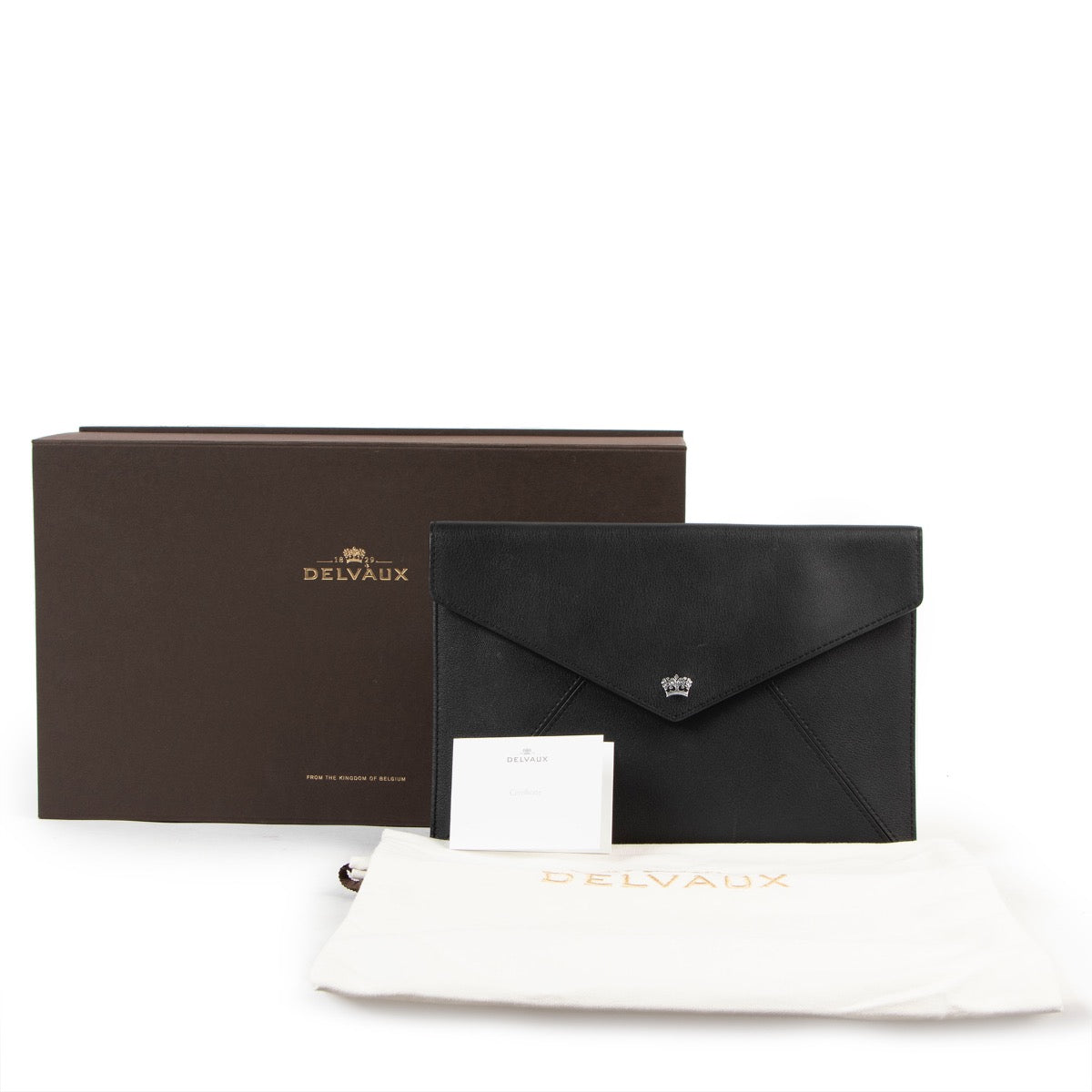 Shop safe online at Labellov in Antwerp this 100% authentic second hand Delvaux Black Message Ambigu Pochette Clutch