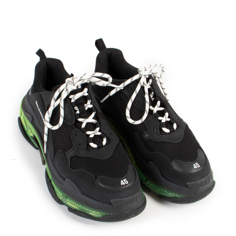 Balenciaga Triple S Black & Green Clear Sole Sneakers