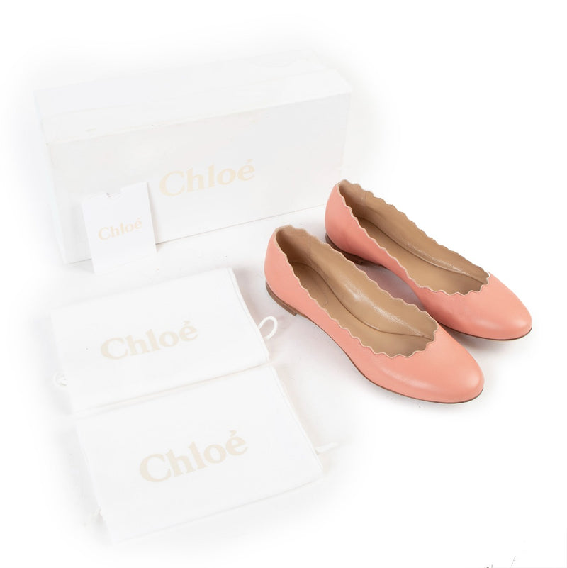 Chloé Salmon Pink Scallop Trim Leather Flats